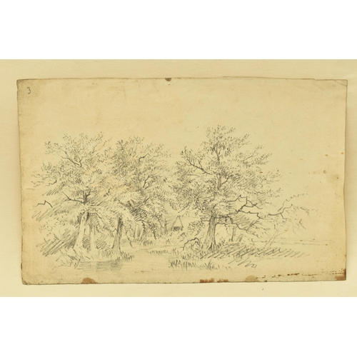 329 - CIRCLE OF PATRICK NASMYTH (1787-1831) TREES ON A RIVERBANK, unsigned pencil on paper, approximate vi... 