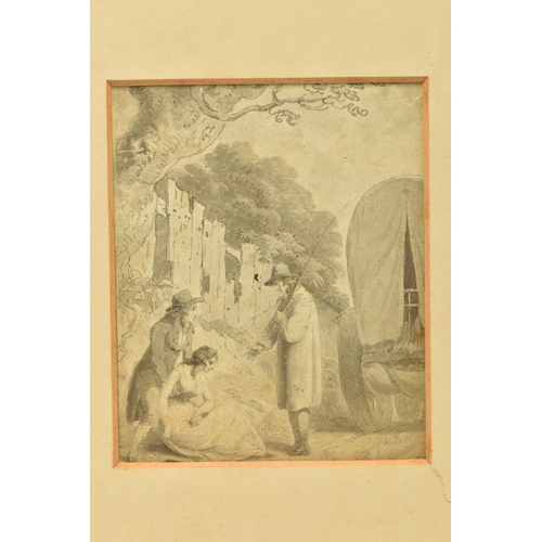 332 - CIRCLE OF THOMAS STOTHARD (1755-1834) A ROADSIDE INCIDENT, the driver of a cart has stopped to help ... 