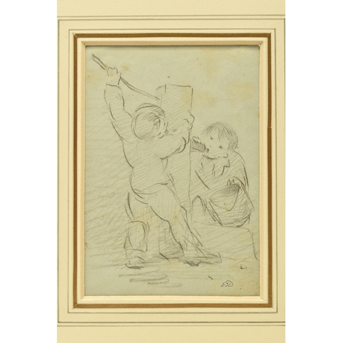 334 - EDWARD T. DAVIS (1883-1867) TWO BOYS AT  WATER PUMP, initialled bottom right, pencil on paper, appro... 