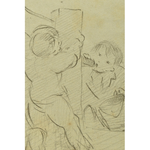 334 - EDWARD T. DAVIS (1883-1867) TWO BOYS AT  WATER PUMP, initialled bottom right, pencil on paper, appro... 