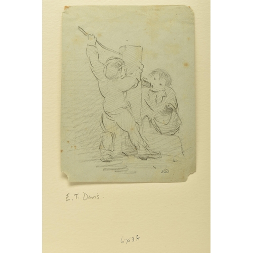 334 - EDWARD T. DAVIS (1883-1867) TWO BOYS AT  WATER PUMP, initialled bottom right, pencil on paper, appro... 