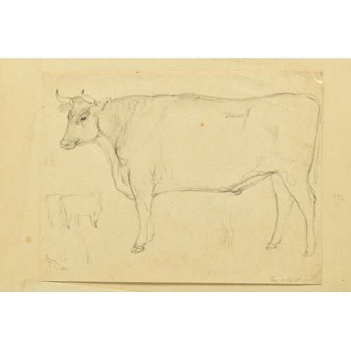 338 - CIRCLE OF WILLIAM HARVEY (1796-1866) FOUR SKETCHES OF CATTLE, to include a Hereford Bull, one sketch... 