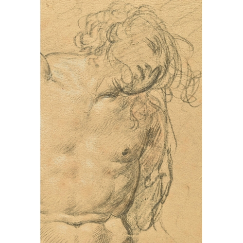 339 - CIRCLE OF ROBERT SURTEES ( 1737-1802) A NUDE MALE FIGURE STUDY, the male is seated and is holding on... 