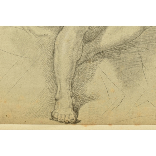 339 - CIRCLE OF ROBERT SURTEES ( 1737-1802) A NUDE MALE FIGURE STUDY, the male is seated and is holding on... 