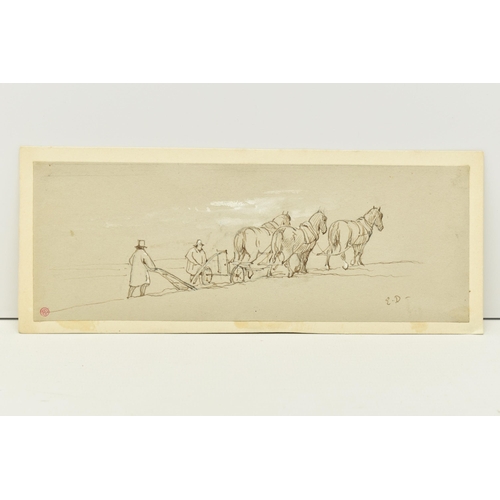 340 - EDWARD DUNCAN (1803-1882) THREE FARMING THEMED SKETCHES, comprising a ploughing scene with heavy hor... 