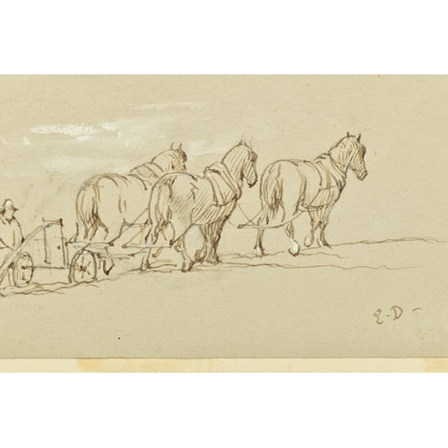 340 - EDWARD DUNCAN (1803-1882) THREE FARMING THEMED SKETCHES, comprising a ploughing scene with heavy hor... 