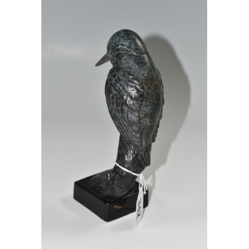 342 - BILL PRICKETT - A BRONZE 'KINGFISHER ON STUMP', with marbled blue finish, numbered 26/50 to marble p... 