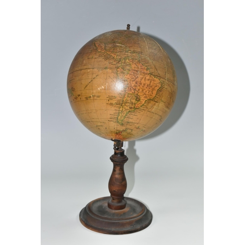 343 - A SMALL 'GEOGRAPHIA' DESK TOP GLOBE,  8 inch terrestrial globe, on an ebonised wooden stand, height ... 