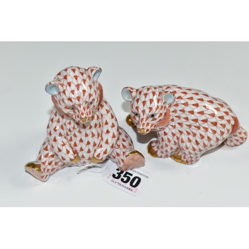 350 - TWO HUNGARIAN HEREND PORCELAIN BEARS, comprising a seated bear and a strolling bear, length 10cm, ea... 