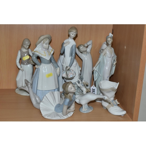 353 - A GROUP OF TEN LLADRO, LLADRO NAO AND SIMILAR FIGURES, comprising 5787 'Sophisticate', 1359 'ballet ... 