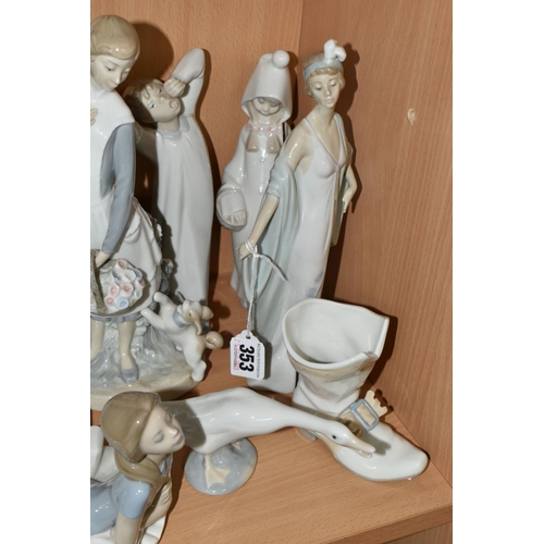 353 - A GROUP OF TEN LLADRO, LLADRO NAO AND SIMILAR FIGURES, comprising 5787 'Sophisticate', 1359 'ballet ... 