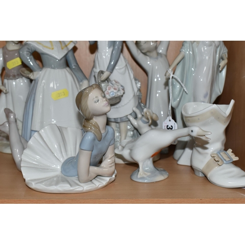 353 - A GROUP OF TEN LLADRO, LLADRO NAO AND SIMILAR FIGURES, comprising 5787 'Sophisticate', 1359 'ballet ... 