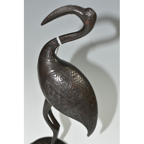 356 - A BRONZE FLAMINGO FIGURE, approx. height 27cm (1) (Condition Report: damage to beak and neck)