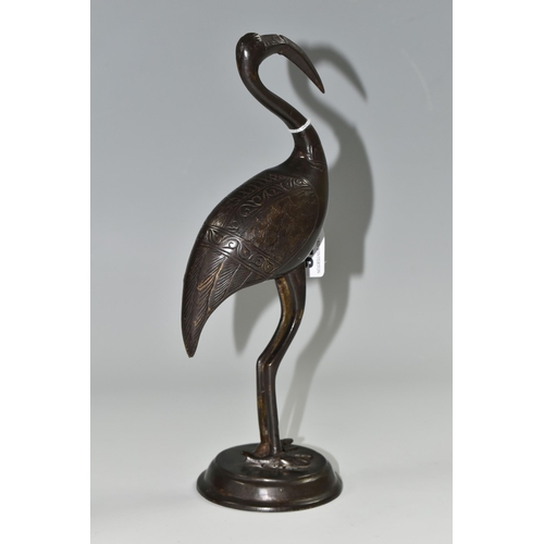 356 - A BRONZE FLAMINGO FIGURE, approx. height 27cm (1) (Condition Report: damage to beak and neck)