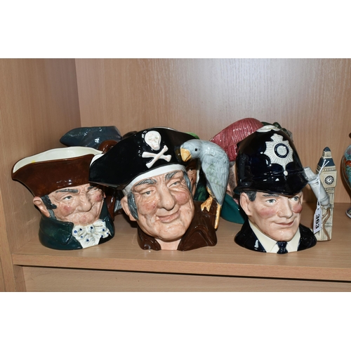 363 - SIX ROYAL DOULTON CHARACTER JUGS, comprising The London Bobby D6744, Sairey Gamp D5451, Rip Van Wink... 