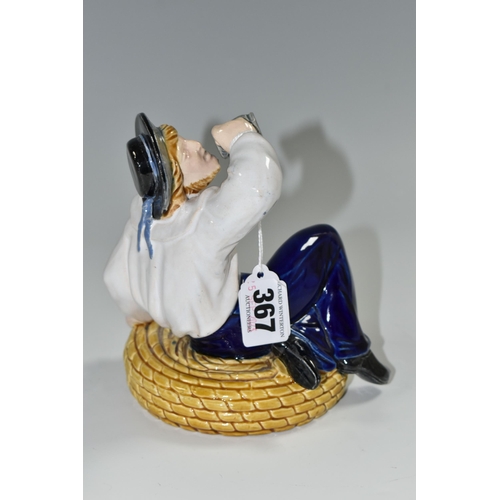 367 - A MAJOLICA FIGURE OF A SEATED SAILOR DRINKING FROM A TANKARD, IN THE STYLE OF MINTON, unmarked, heig... 