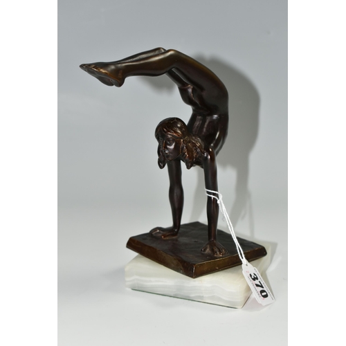 370 - AN ART DECO STYLE BRONZE FIGURE OF A NUDE FEMALE ACROBAT AFTER CARL JOHAN BONNESEN, marked to the to... 