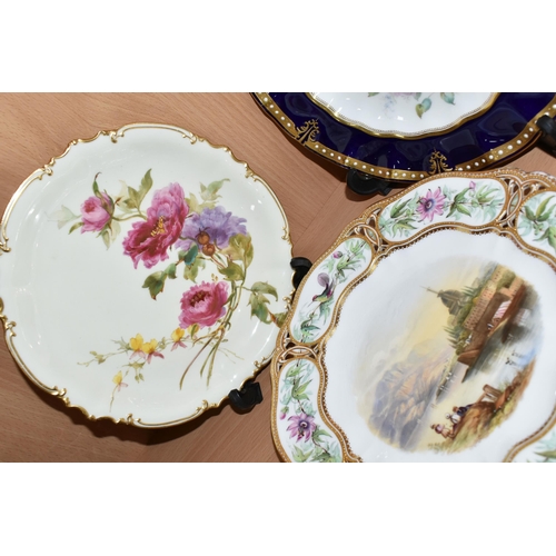 377 - TWO ROYAL CROWN DERBY CABINET PLATES AND ANOTHER 19TH CENTURY CABINET PLATE, POSSIBLY DERBY, the pie... 