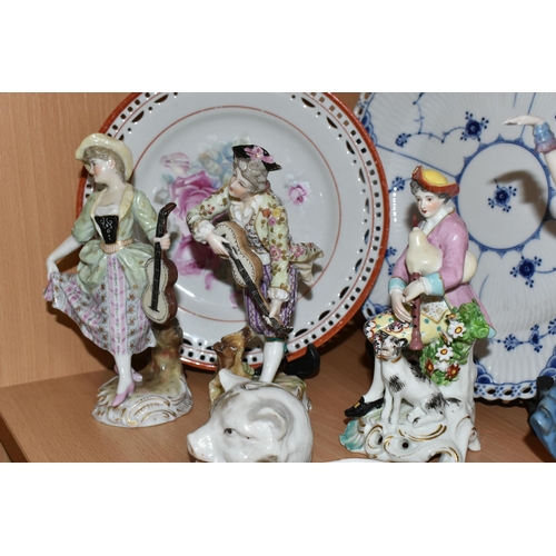 380 - A SMALL GROUP OF LATE 19TH AND 20TH CENTURY CERAMICS, comprising an Art Deco porcelain figure of a f... 