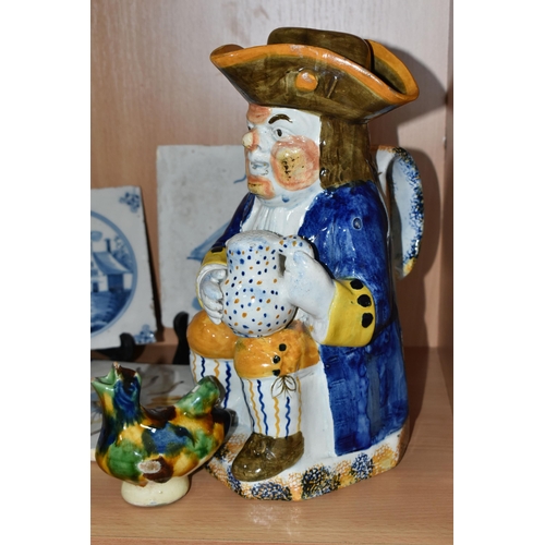 384 - A 19TH CENTURY RALPH WOOD TYPE TOBY JUG, with lid formed of the top of the tricorn hat, painted and ... 