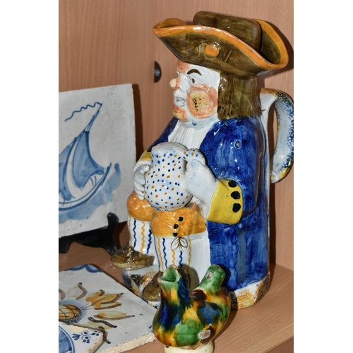 384 - A 19TH CENTURY RALPH WOOD TYPE TOBY JUG, with lid formed of the top of the tricorn hat, painted and ... 