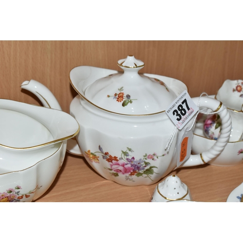 387 - A QUANTITY OF ROYAL CROWN DERBY 'DERBY POSIES' PATTERN TEA WARES, ETC, comprising, two bread and but... 