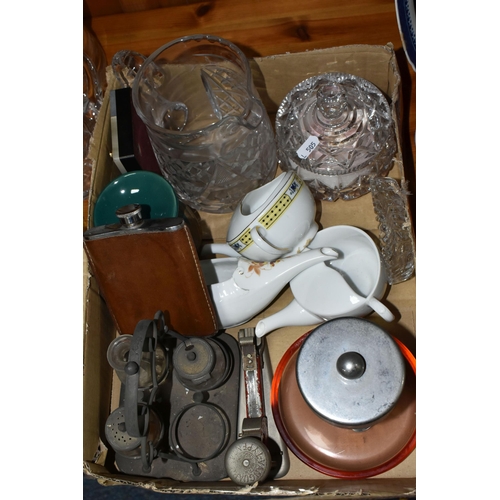 391 - ONE BOX OF GLASS AND CERAMICS, comprising a 'Hollerith' chrome and pink glass ashtray (Herman Holler... 