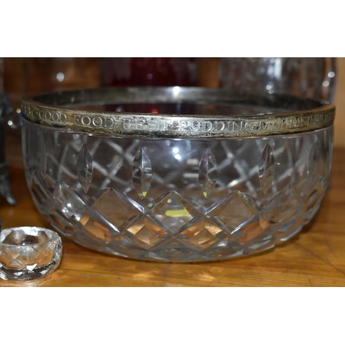 392 - A GROUP OF CUT CRYSTAL, comprising a two piece preserve set, a Royal Brierly Crystal bowl with a sil... 