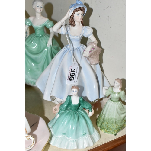 395 - A GROUP OF CERAMICS, to include four Coalport figurines: Ladies of Fashion - Christina and Henrietta... 