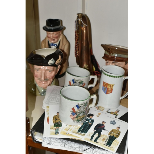 399 - MILITARY INTEREST: CERAMICS, BUGLE AND REPRODUCED EPHEMERA RELATING TO THE TWO WORLD WARS, comprisin... 