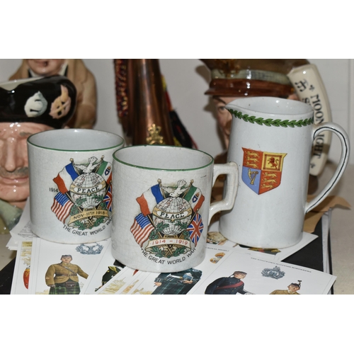 399 - MILITARY INTEREST: CERAMICS, BUGLE AND REPRODUCED EPHEMERA RELATING TO THE TWO WORLD WARS, comprisin... 