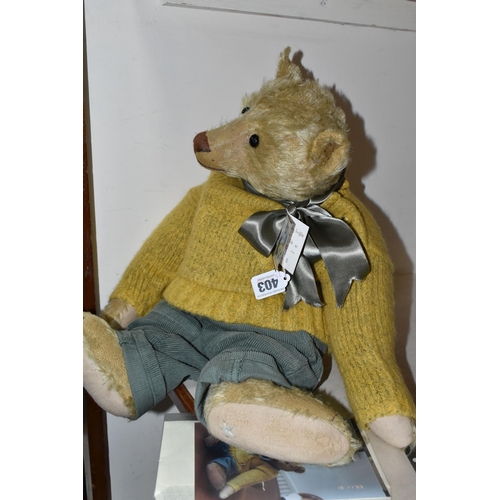 403 - A FORGET-ME-NOT BEARS 'CHOMLEY SNIFFLE' BESPOKE TEDDY BEAR, a one-off creation in vintage style by M... 