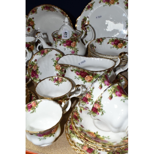 411 - A QUANTITY OF ROYAL ALBERT 'OLD COUNTRY ROSES' PATTERN DINNER AND TEAWARE, comprising six dinner pla... 