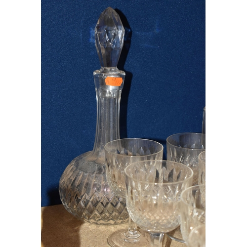 413 - A SUITE OF THOMAS WEBB CUT CRYSTAL 'NORMANDY' PATTERN GLASSES AND DECANTERS, comprising a red wine d... 