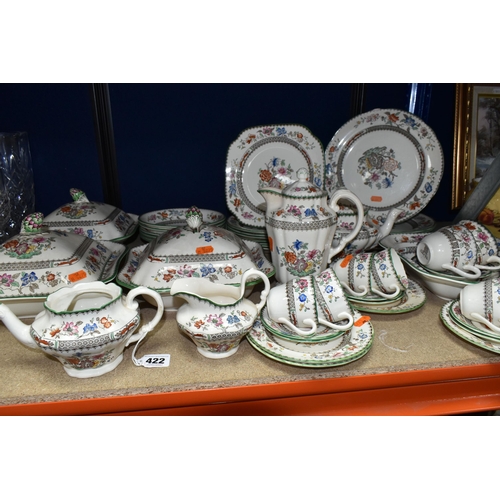 422 - GROUP OF COPELAND SPODE 'CHINESE ROSE' PATTERN DINNERWARE, comprising teapot, coffee pot, three cove... 