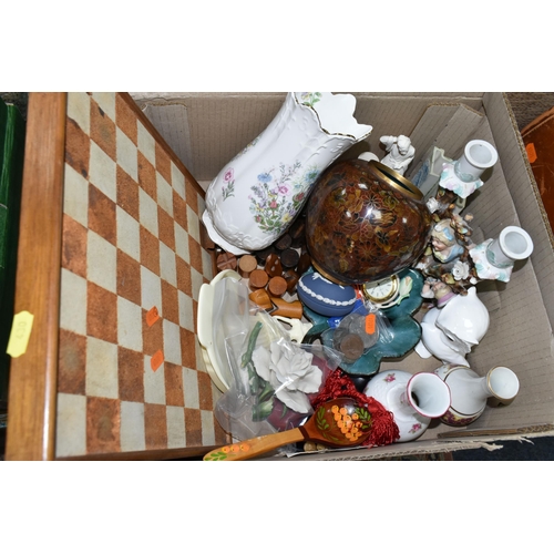 430 - THREE BOXES AND LOOSE MISCELLANEOUS SUNDRIES, to include a vintage Bush model 210 turntable and a Re... 