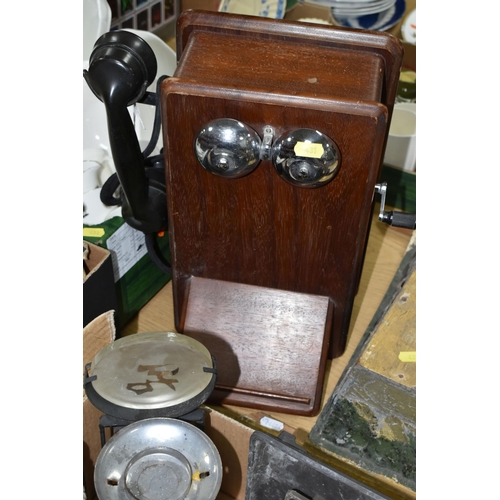 431 - A BAKELITE WALL TELEPHONE, T.E.L model number N2516 KIT, mahogany case with chrome bells and crank, ... 