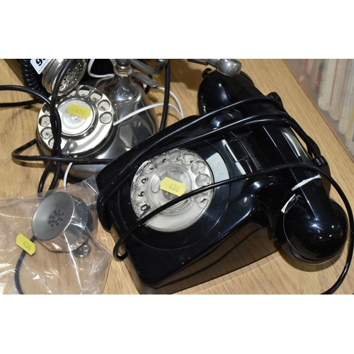 436 - THREE  VINTAGE STYLE TELEPHONES, comprising a black plastic G.P.O dial telephone 706L (unconverted),... 