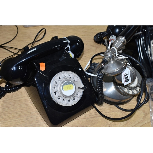 436 - THREE  VINTAGE STYLE TELEPHONES, comprising a black plastic G.P.O dial telephone 706L (unconverted),... 