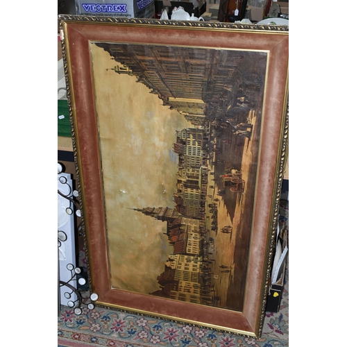 438 - ONE BOX OF MISCELLANEOUS SUNDRIES AND TWO PICTURES, to include a large gilt framed oil on canvas, a ... 