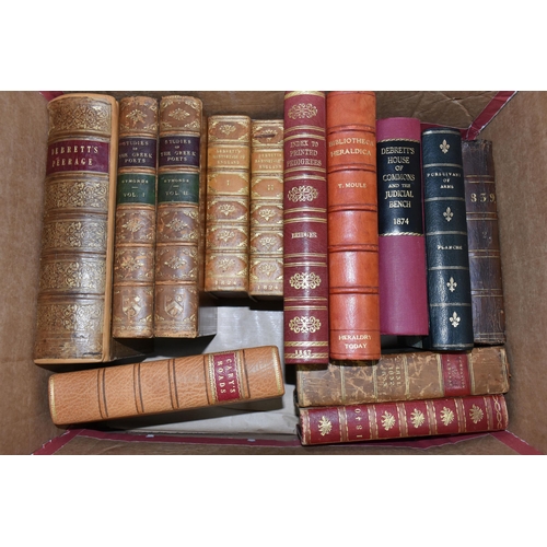 441 - ONE BOX OF 13 LEATHER-BOUND BOOKS comprising Debrett's Genealogical Peerage of Great Britain and Ire... 