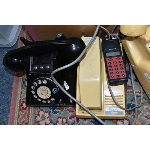 446 - A BOX OF VINTAGE TELEPHONES, to include rotary dial  examples 706L, 746, 706F, 8746G, Freeway push b... 