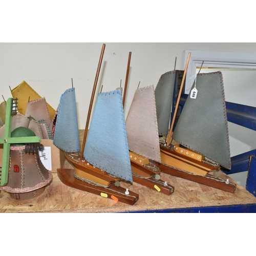 449 - A COLLECTION OF MID-CENTURY WOODEN SAILING BOAT TABLE LAMPS AND ONE BOX OF SPARE PARTS, comprising s... 