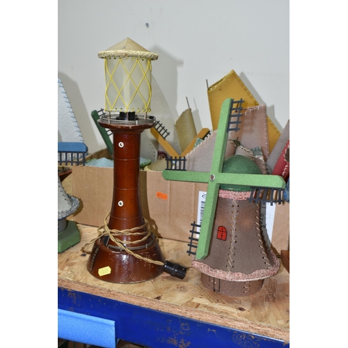 449 - A COLLECTION OF MID-CENTURY WOODEN SAILING BOAT TABLE LAMPS AND ONE BOX OF SPARE PARTS, comprising s... 