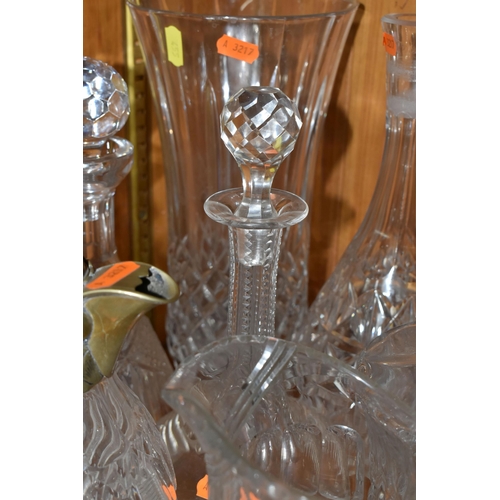 455 - A GROUP OF CUT GLASS, comprising a Victorian cut crystal claret jug with a silverplate lid and handl... 