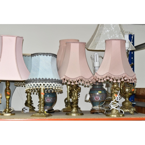 459 - A QUANTITY OF BRASS TABLE LAMPS, fourteen lamps comprising three brass column form lamps, three bras... 