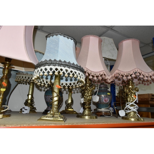 459 - A QUANTITY OF BRASS TABLE LAMPS, fourteen lamps comprising three brass column form lamps, three bras... 