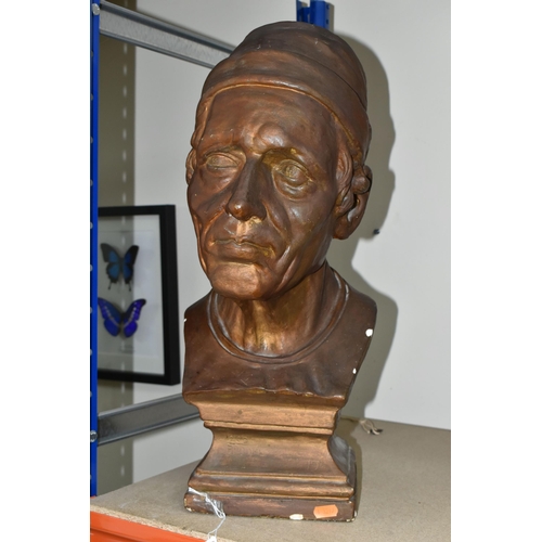 470 - A LARGE BRONZED PLASTER BUST OF THE 16TH POET GIROLAMO BENIVIENU, after Giovanni Bastianini, impress... 