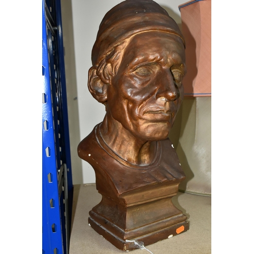 470 - A LARGE BRONZED PLASTER BUST OF THE 16TH POET GIROLAMO BENIVIENU, after Giovanni Bastianini, impress... 