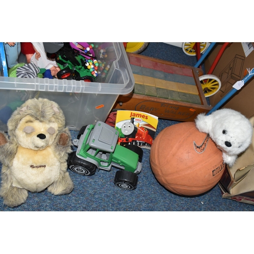 477 - A QUANTITY OF VINTAGE TOYS, TRIKE AND BABY WALKER, to include a wooden Tri-Ang baby walker complete ... 